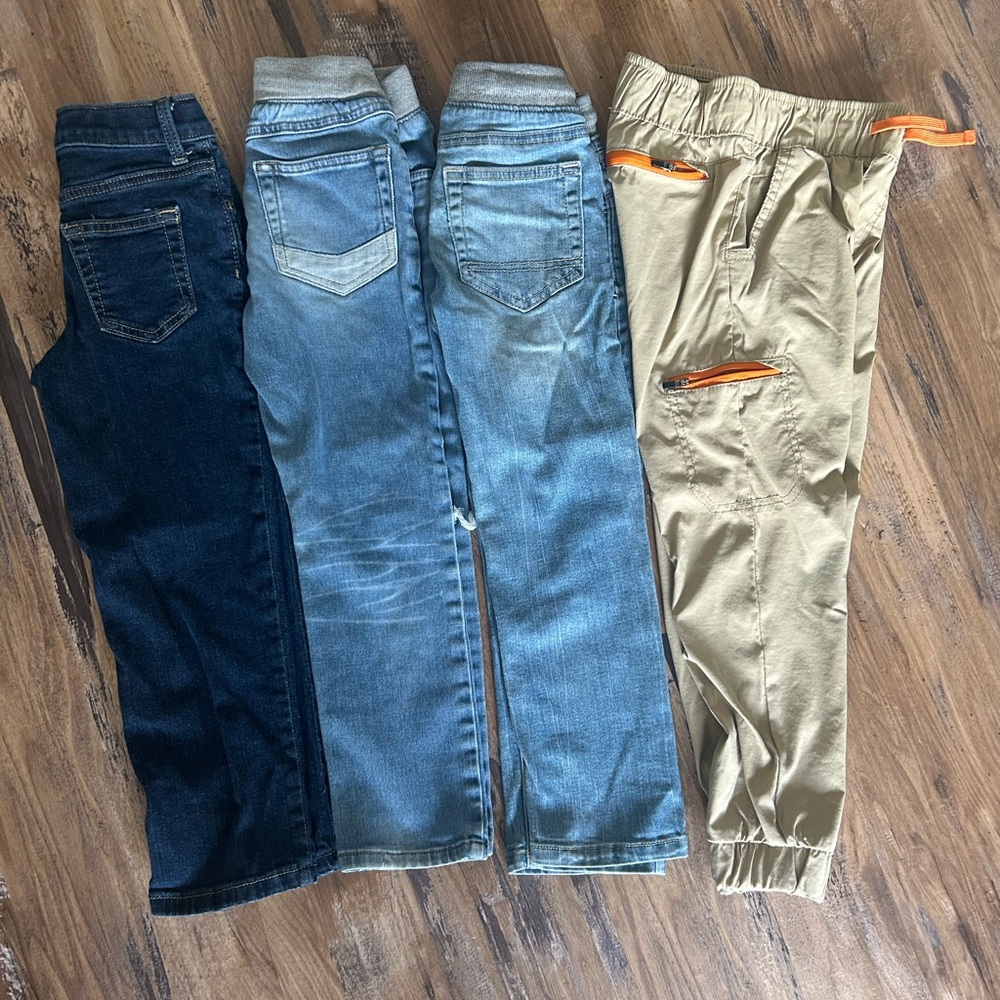 Cat & Jack Kids Bottoms Jeans - Dark Blue, Light Blue, Tan with Orange Accents